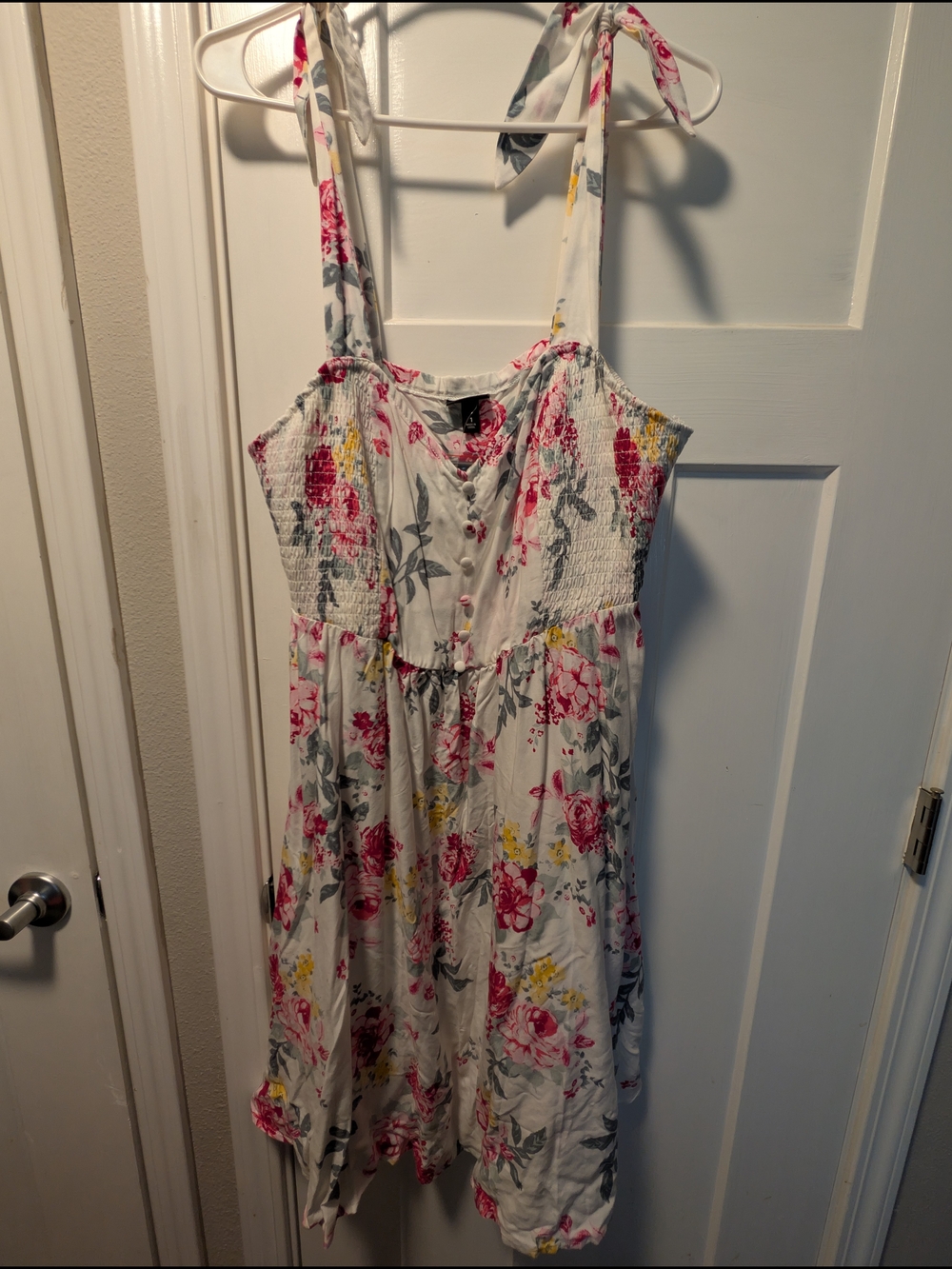 Torrid White Floral Button-Front Sundress with Pink & Gray Print